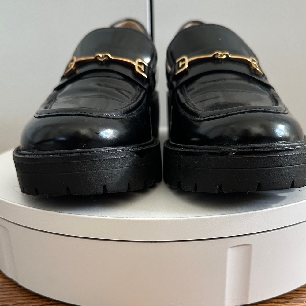 Sam Edelman Black Tully 2” Log Sole Slip-on Patent Calf Leather Loafers Size 9 - Picture 4 of 12